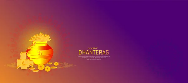 Dhanteras Tarjeta Del Festival Con Moneda Oro Maceta Oro Con — Vector de stock