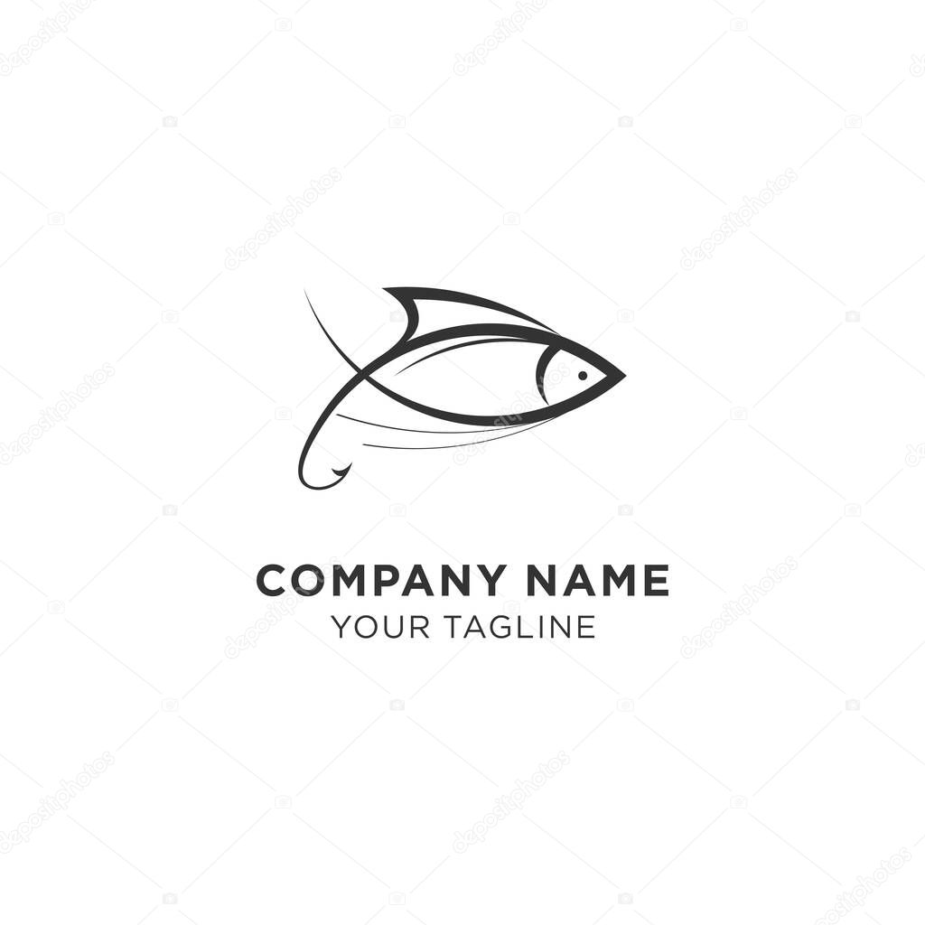 Fish logo with linear or outline style for food or restaurant company logo template
