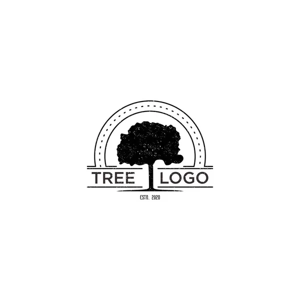 オークの木のシルエットレトロヴィンテージヒップスターでモノラインスタイルの組み合わせロゴテンプレート — ストックベクタ