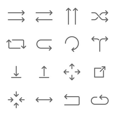 Ok vektör simgesi resimleme ayarlandı. Pointer, Direction, Scale, Next, Download, Application, Forward ve daha fazlası gibi simgeleri içerir. Genişletilmiş Vuruş