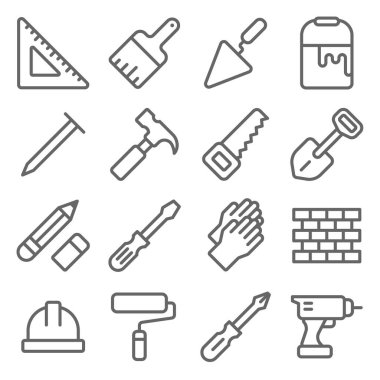 Sanatçı Aracı Simgesi Ayarları. Cetvel, boya fırçası, tuğla, testere, çekiç gibi ikonlar içerir. Genişletilmiş Vuruş
