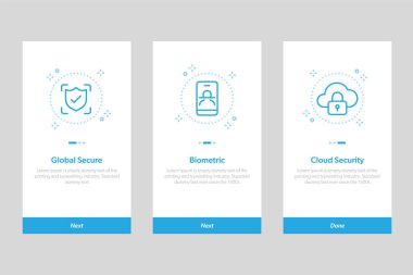 Güvenlik uygulamaları UI ekranlarını kapatıyor. Mobil uygulamalar için tasvir ve sadeleştirilmiş vektör çizimi ekranı şablonu.