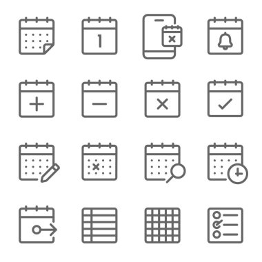 Çizelge simgeleri vektör illüstrasyonunu ayarlayın. Olay, kontrol listesi, randevu, takvim, toplantı gibi simgeleri içerir. Genişletilmiş Vuruş