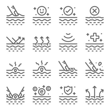 Cilt Bakımı Vektör Satırı Simgesi Ayarlandı. Nemlendirici, Sivilce, Dermatoloji, Vitamin, Cilt Bakımı gibi ikonlar içerir. Genişletilmiş Vuruş