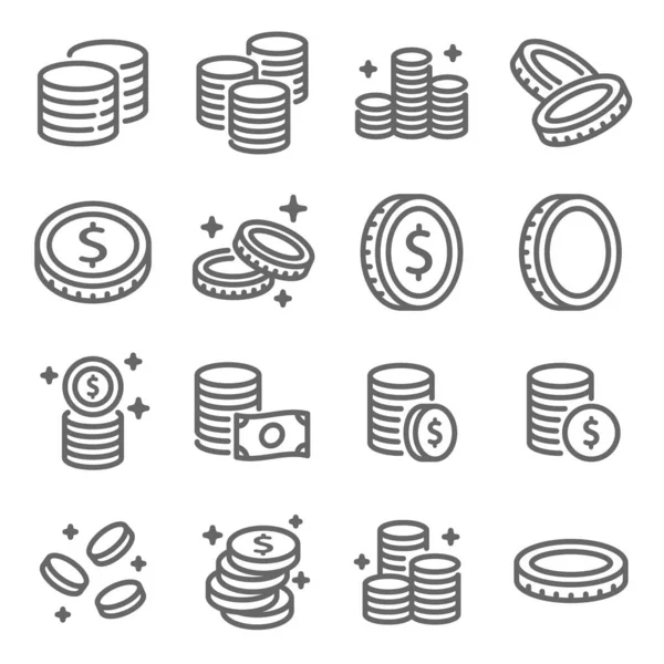 Coin Vector Icon Illustration Set Enthält Symbole Wie Geld Währung — Stockvektor