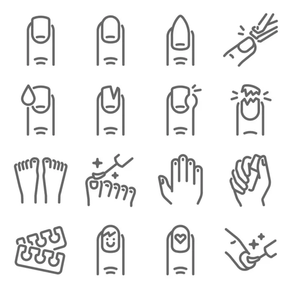 Иллюстрация Векторного Набора Маникюра Ногтей Содержит Такие Значки Уход Ногтями — стоковый вектор
