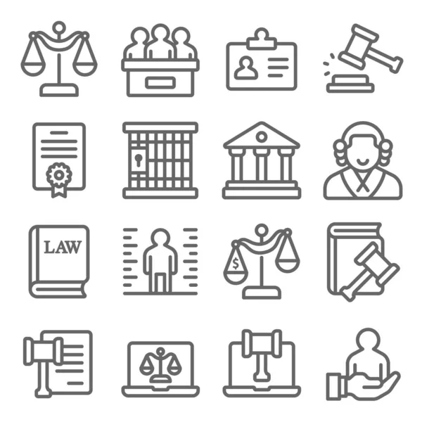 Los Iconos Ley Justicia Establecen Ilustración Vectorial Contiene Iconos Como — Archivo Imágenes Vectoriales