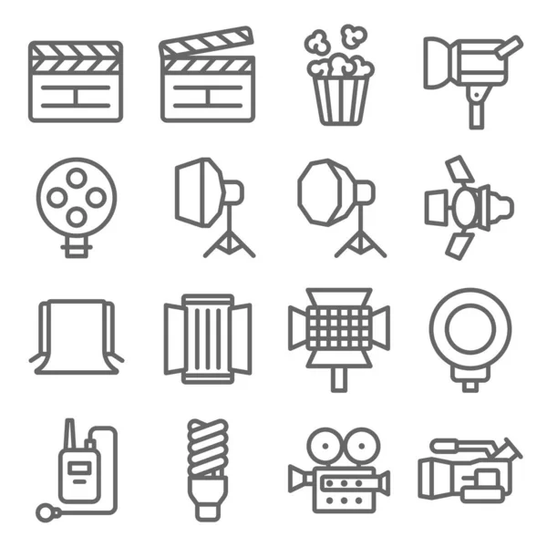 Movie Icon Set Vorhanden Enthält Symbole Wie Schiefer Hintergrund Scheinwerfer — Stockvektor