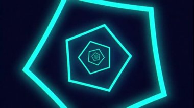 Soyut hareket grafik arka plan sonsuz döngü ile beşgenin neon ışıklı fütüristik tünelde animasyonu. 
