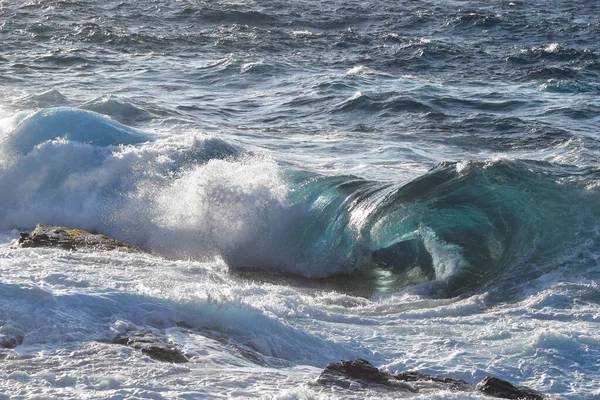 Colorful Amazing Wave Tube Breaking Rock Aegean Sea Ikaria Greece — Stock Photo, Image