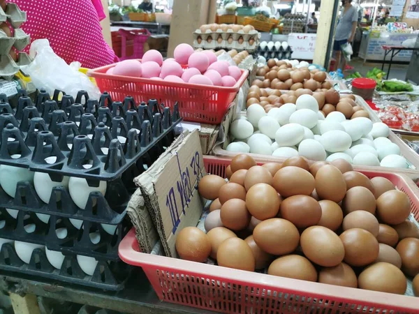 Songkhla Thailand März 2020 Hühnereier Und Enteneier Kaufen Auf Dem — Stockfoto