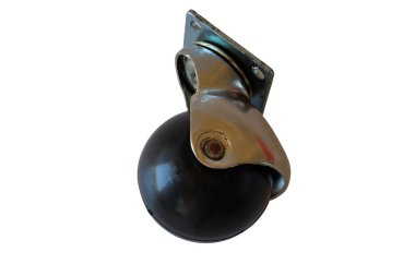 Siyah kauçuk tekerlek beyaz arka planda izole edilmiş. Mobilyalar için tekerlekli paten..