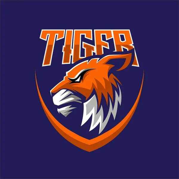 Tiger Shield Mascot Logo Vector Illustrasi - Stok Vektor