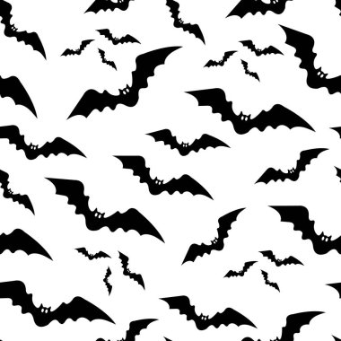   Yarasalarla dolu bir arka plan. Siyah ve beyaz. Kumaş, duvar kağıdı ya da ambalaj kağıdı tasarımı için..