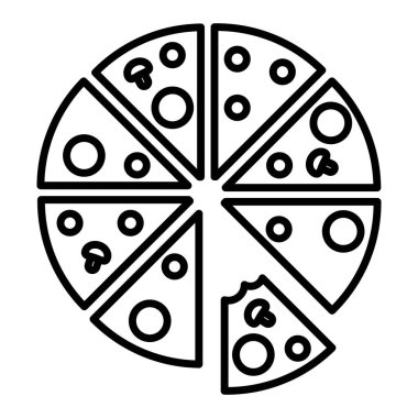 Pizza logosu. Beyaz arka planda pizza ikonu. Grafik ve web tasarımı için vektör illüstrasyonu.