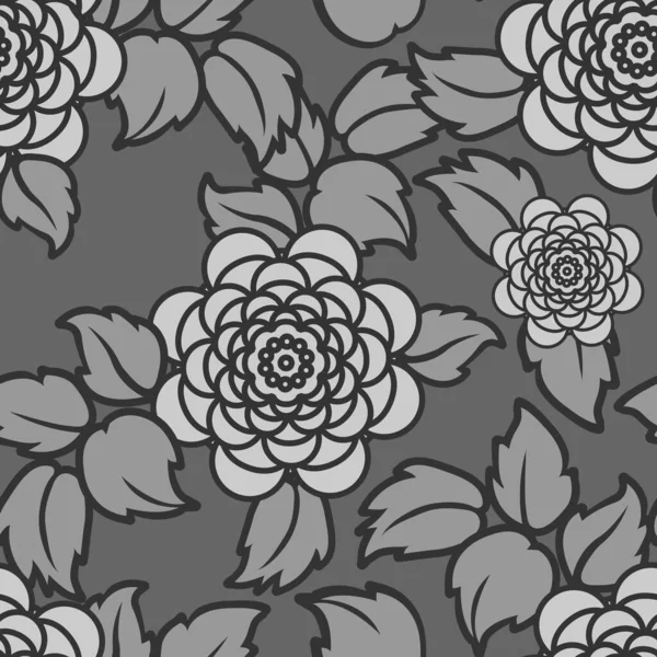 Бесшовный Цветочный Узор Сером Роза Камелия Цветы Листьями Вашего Дизайна — стоковый вектор