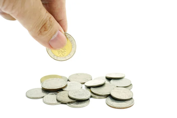 El ele tutuşta izole edilmiş beyaz bir arka plan. İş ve mali tasarruf kavramı.