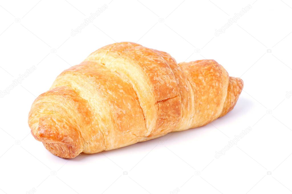 Plain croissant on white background, Delicious breakfast with fresh croissants.