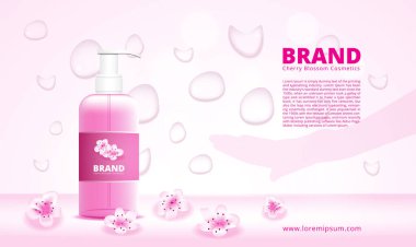 Temizleyici kiraz çiçeği reklamı. Düşürücü ve el siluetiyle.