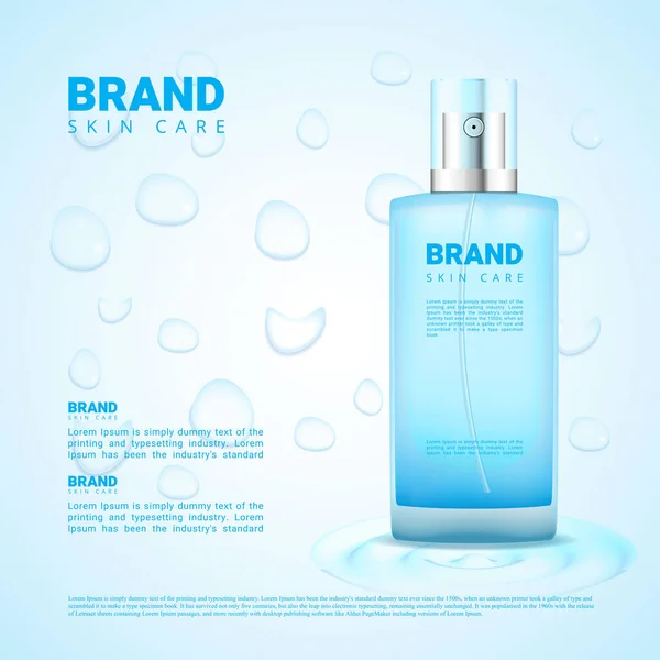 Skin cleansing cosmetics ads with drop water background