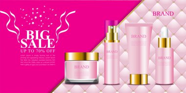 Reklamlar için tatlı ve güzel pembe döşeme arka planı 3D ambalajlı Costmetics