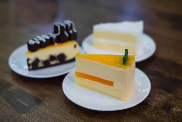 Dessert Orangenkäsekuchen Auf Teller Stockbild