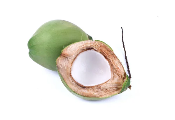 Coco Verde Isolado Sobre Fundo Branco — Fotografia de Stock