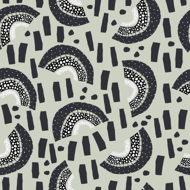 Çizgi film gökkuşağı desenli kusursuz desen, tarafsız bir arkaplanda dekor unsurları. Çocuklar için renkli bir vektör. El çizimi, düz stil. bebek tasarımı kumaş, baskı, tekstil, ambalaj