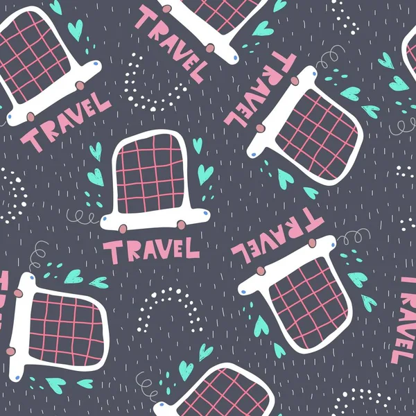 summer seamless pattern with cartoon cars, hand drawing lettering, decor elements on a neutral background. colorful vector, for kids, flat style. baby design for fabric, print, textile, wrapper