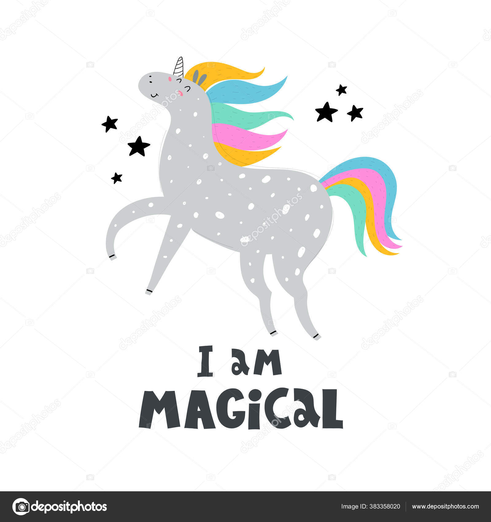 Aku Memang Ajaib Kartun Unicorn Gambar Tangan Huruf Dekorasi Elemen Stok Vektor C An1988 383358020