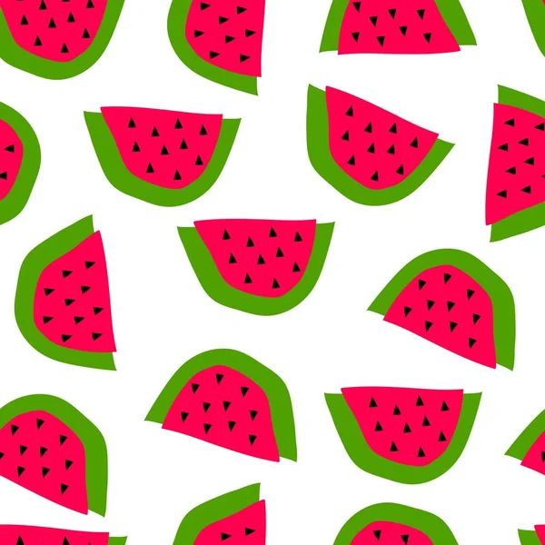 Çizgi film karpuzlarıyla kusursuz yaz deseni. Renkli vektör, düz stil. El çizimi. kumaş, tekstil, baskı, ambalaj için tasarım.