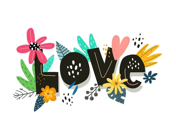 Amor Letras Dibujo Mano Flores Elementos Decoración Vector Colorido Para — Archivo Imágenes Vectoriales