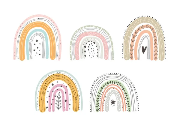 Søtt Regnbuesett Fargerik Vektorillustrasjon Håndtegning Isolert Hvit Bakgrunn Babydesign Fingeravtrykk – stockvektor
