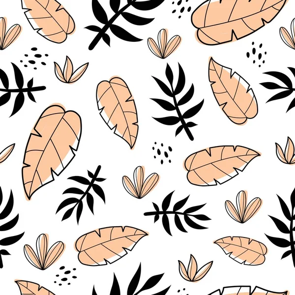 Nahtloses Tropisches Muster Mit Blättern Dekorativen Elementen Bunter Vektor Flacher — Stockvektor