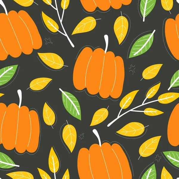 Herfst Kleurrijke Naadloze Patroon Met Cartoon Pompoenen Decoratieve Elementen Een — Stockvector