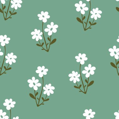 Tarafsız bir arkaplanda karikatür çiçekleri olan kusursuz bir desen. Renkli vektör, el çizimi. kumaş, baskı, tekstil, ambalaj için tasarım