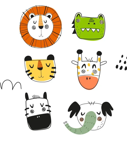 Set Con Animales Dibujos Animados Ilustración Colorida Del Vector Plano — Vector de stock