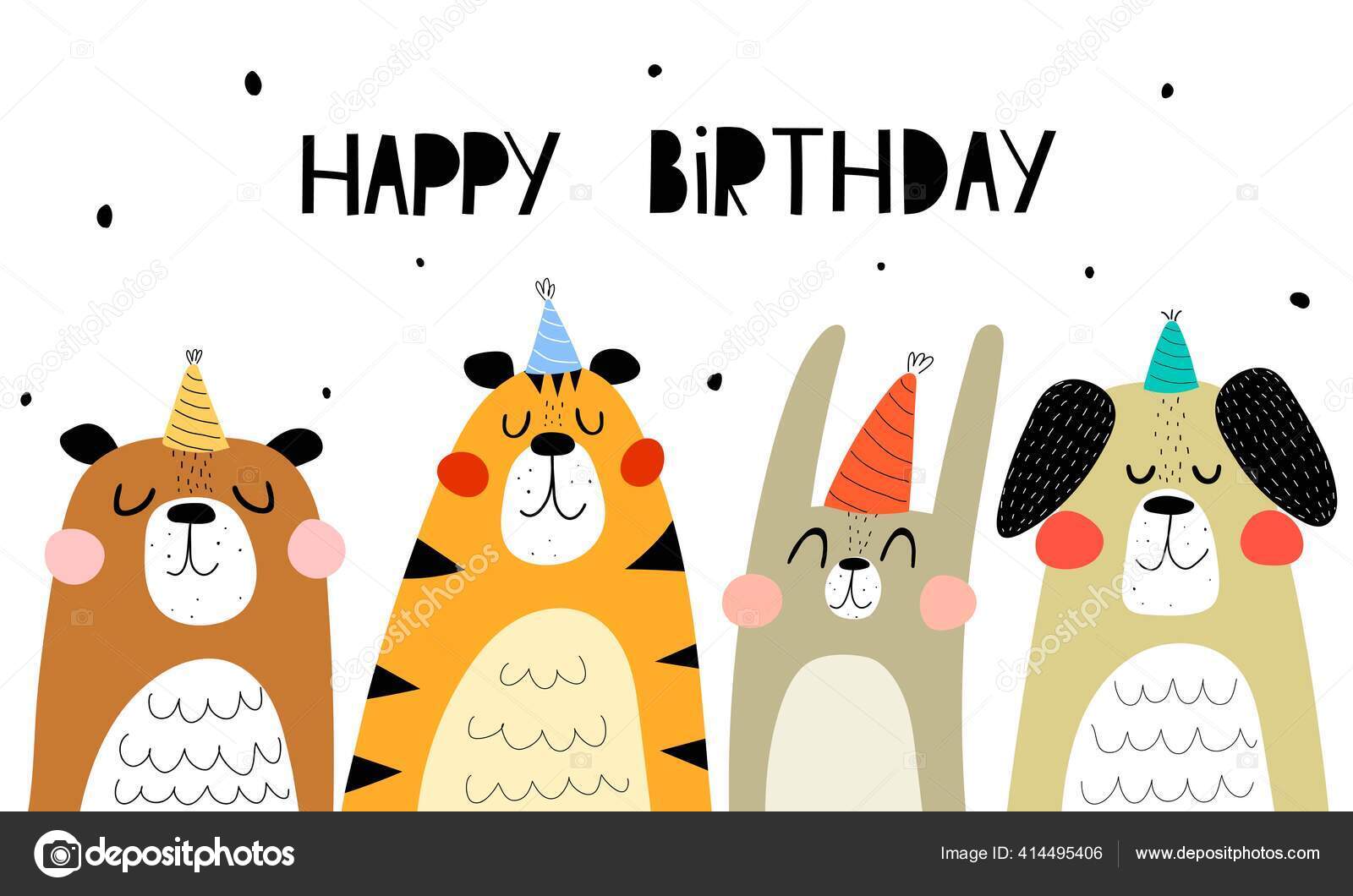 Happy Birthday Cartoon Animals Hand Drawing Lettering Decorative Elements  Colorful Stock Vector Image by ©An1988 #414495406