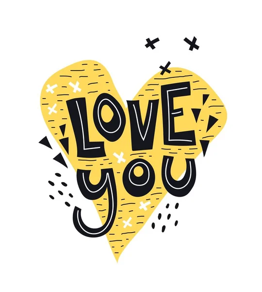 Amo Letras Dibujo Mano Corazón Elementos Decorativos Colorido Vector Ilustración — Archivo Imágenes Vectoriales