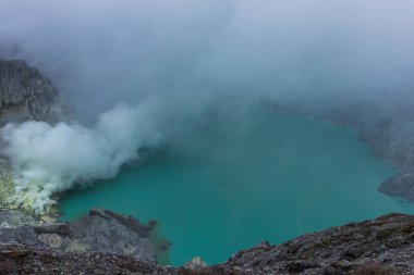 Blue lake on the caldera of Ijen crater, Gunung Ijen, Banyuwangi, Indonesia clipart