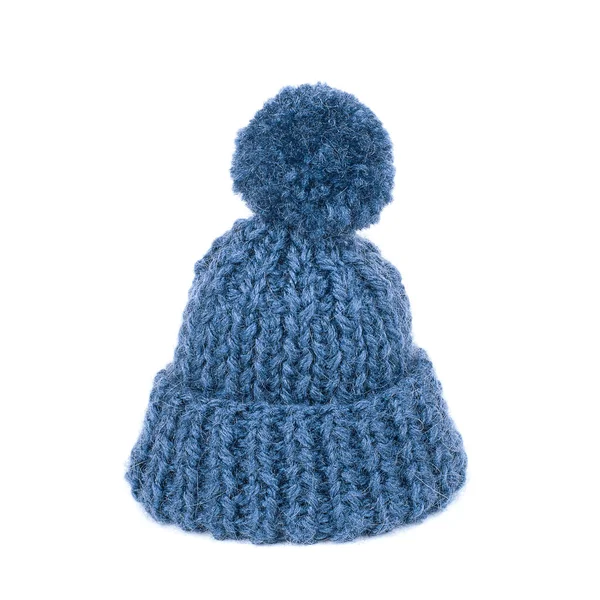 Chapeau Bleu Tricoté Avec Pompon — Photo