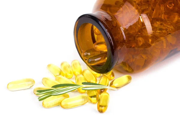 Siyah cam kapsüllü Omega kapsülleri. Eski tarz tıbbi kapsüller..