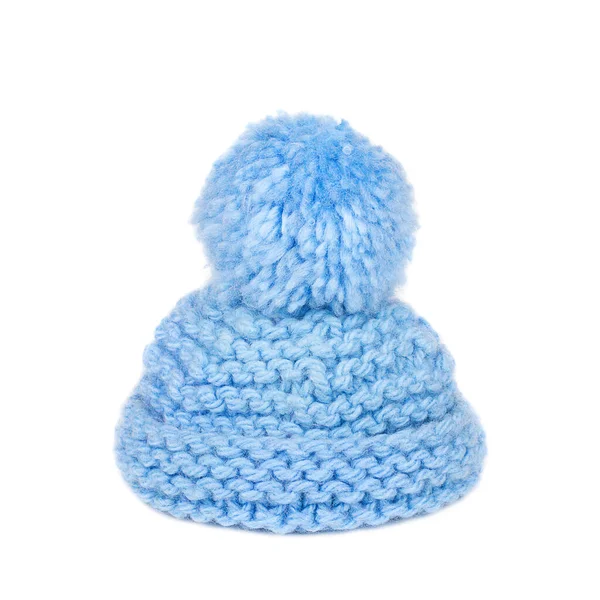 Chapeau Tricoté Bleu Avec Pompon — Photo