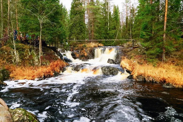 Rękawy Wodospad Wodospad Ahvenkoski Ruskeala Karelia Russia — Zdjęcie stockowe