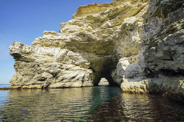 Grotte Dans Rocher Sur Plage Tarhankut Crimée Ukraine — Photo