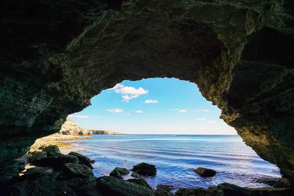 Malebné Pobřežní Jeskyně Černém Pobřeží Krym Tarchankut Ukrajina — Stock fotografie