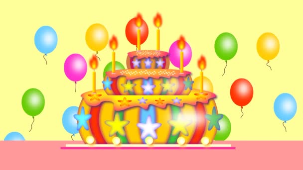 Six Years Old Holiday Happy Birthday Table Cake Candles Burning — Stock Video