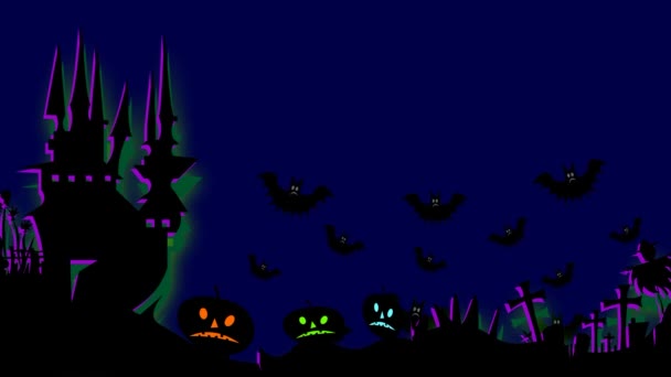 Halloween Animation Natt Skrämmande Pumpa Hemsökt Slott Fladdermöss — Stockvideo