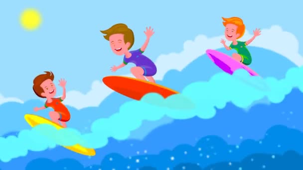 Jongen Surfen Zee Kind Surfplank Oceaangolf Actieve Watersport Voor Kinderen — Stockvideo