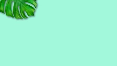 Tropik palmiye yaprakları, açık sarı kağıt mavi arka planda..